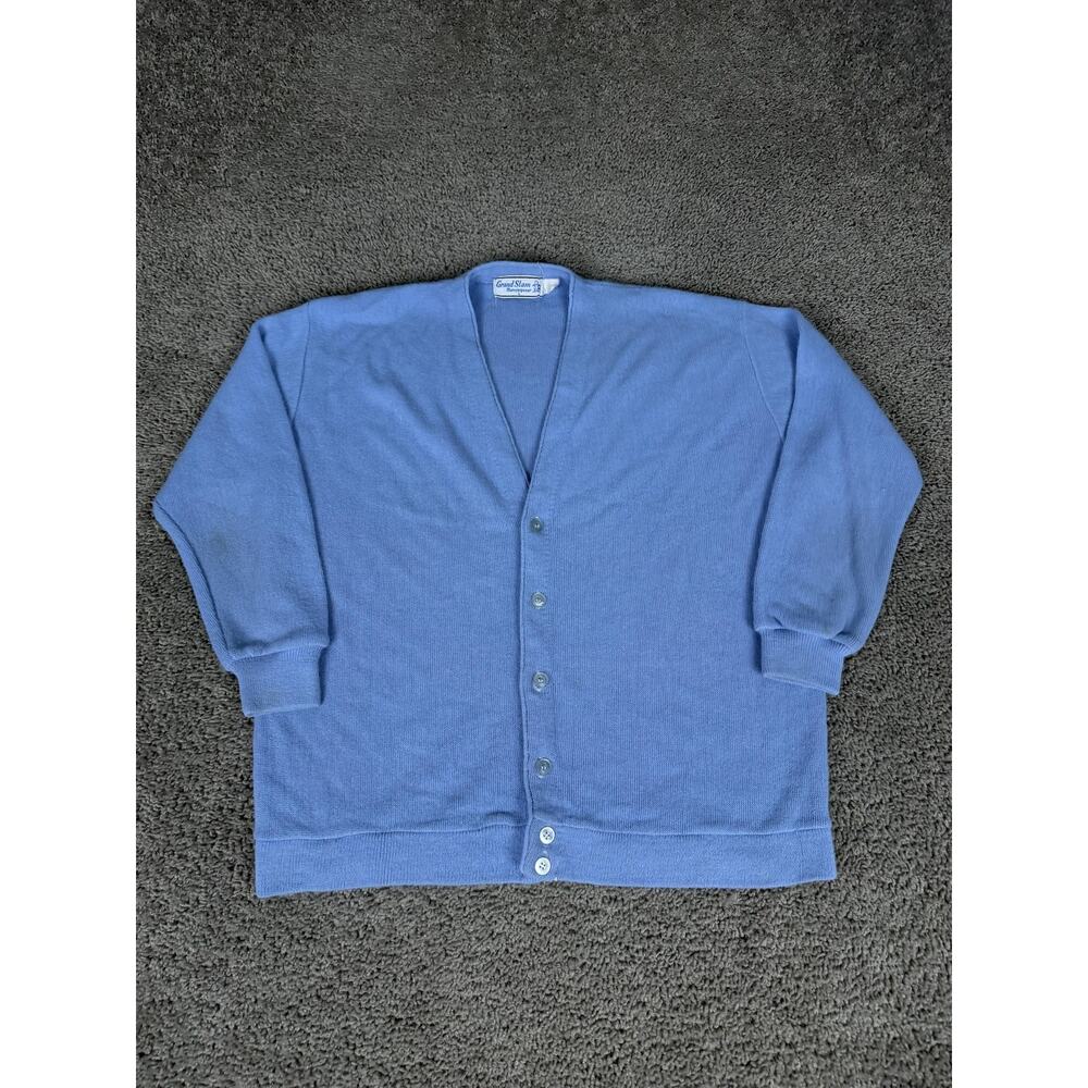 VTG Grand Slam Sweater Cardigan Mens Large Blue V Neck Button Knit Munsingwear
